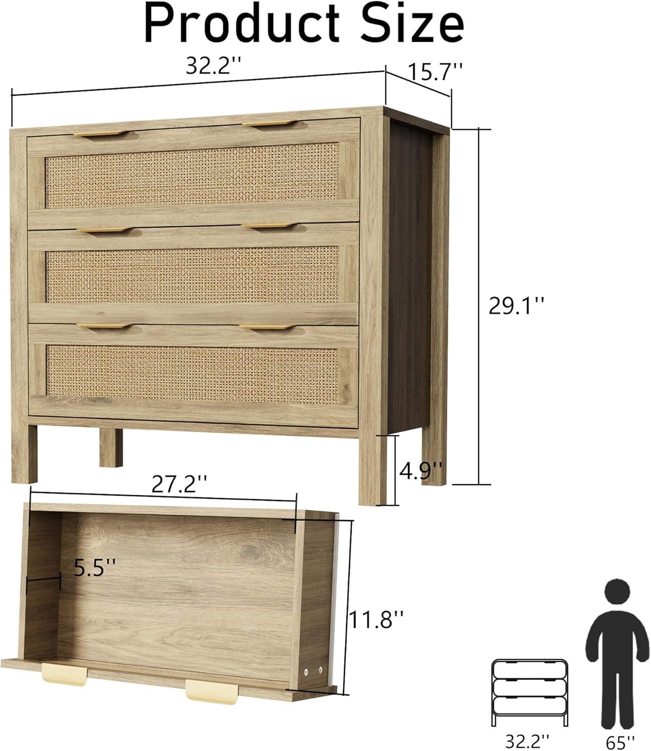 3 Drawer Rattan Dressers - Image 2