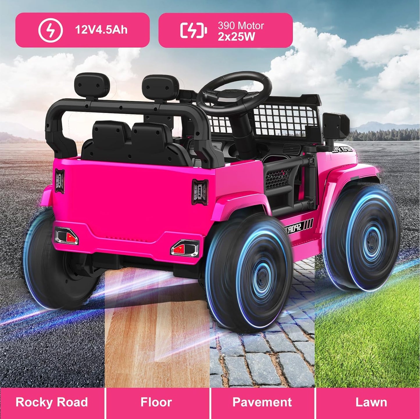 12V Ride on Car with Parent Remote Control - PINK - Image 7