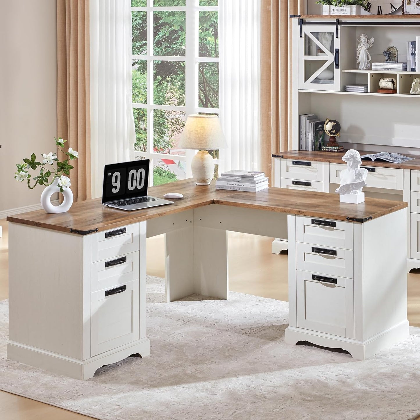60" Farmhouse L Shaped Executive Desk with Drawers - Image 1