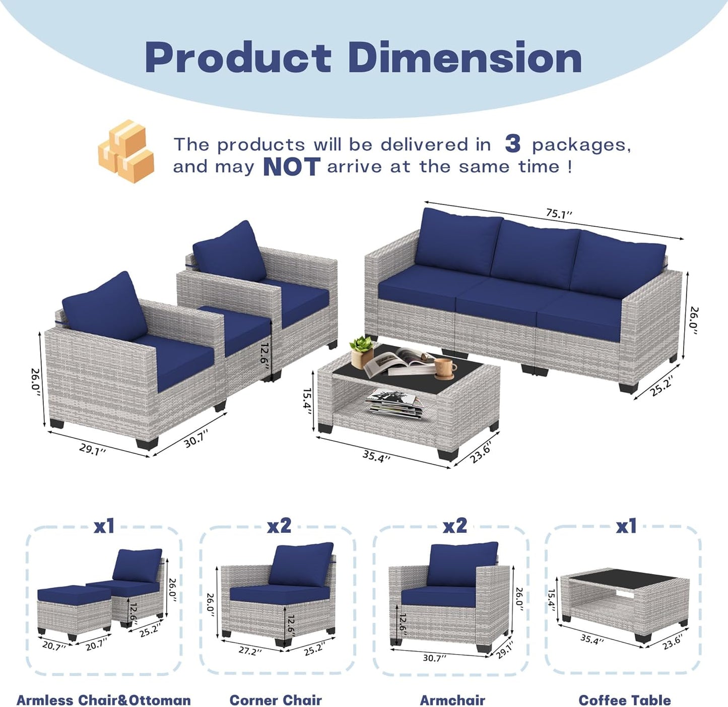 7 Piece Patio Set - A -3 SETS Ready, 2 GLASS BROKEN - Image 2