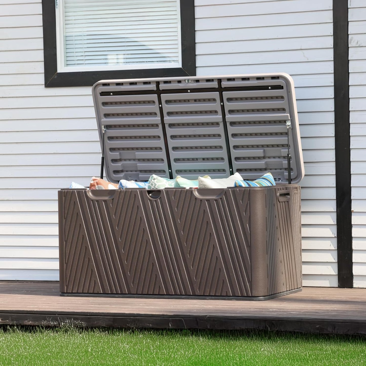 85 Gallon Deck Box, Outdoor Storage Box, Waterproof & Weather-Resistant Lockable, Patio Bench Storage Box for Cushion, Garden Tools - Image 8