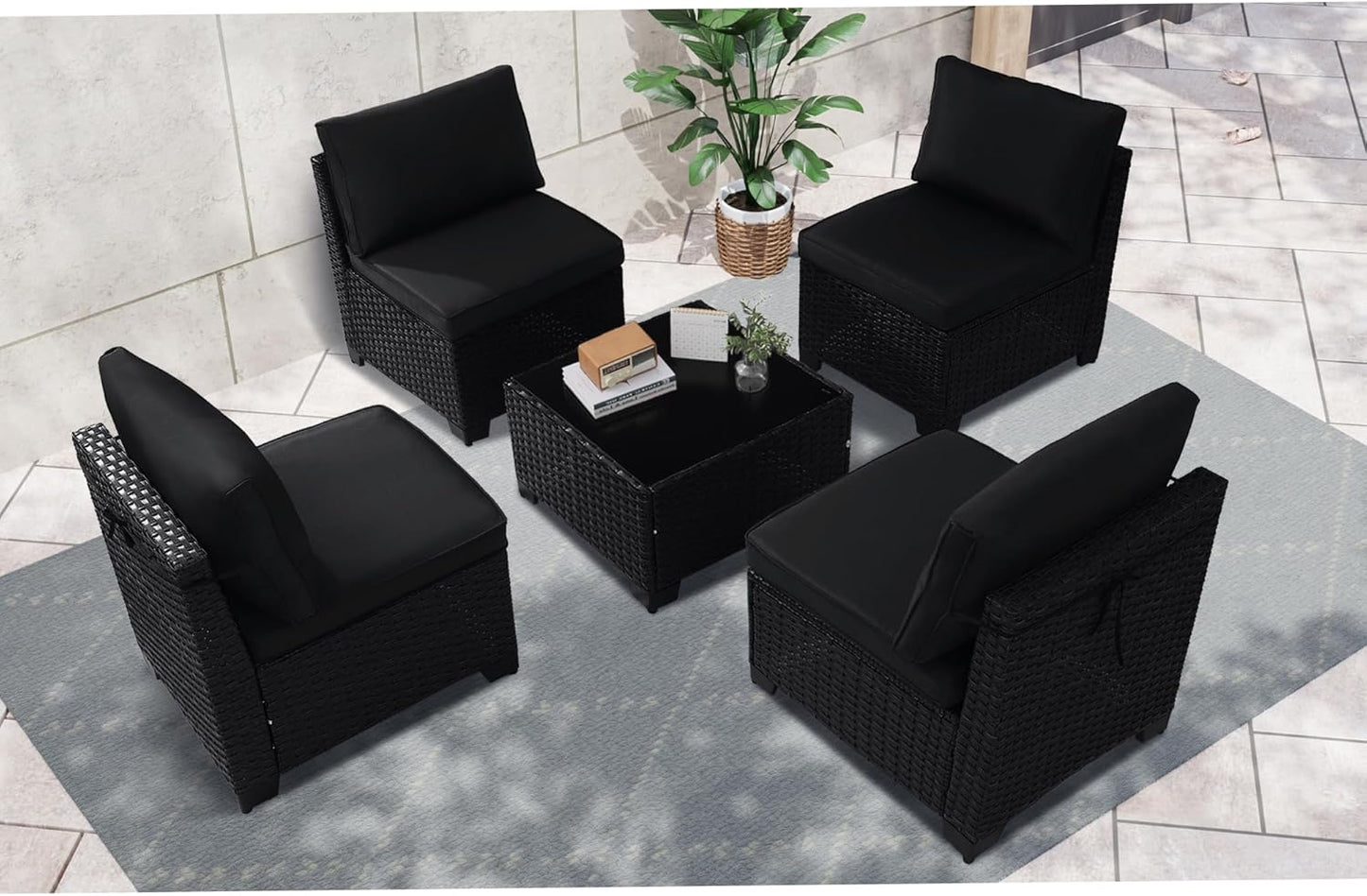 5 Piece Patio Furniture Set, Outdoor Patio Furniture Sets, Patio Conversation Set with Coffee Table, Cushions, All-Weather PE Rattan Sofa Set - Image 1