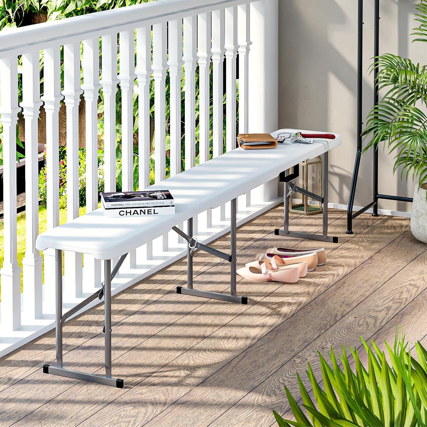 6ft Folding Bench 2 Pack, Plastic Folding Bench for Picnic Camping Dining Party Garden - Image 9