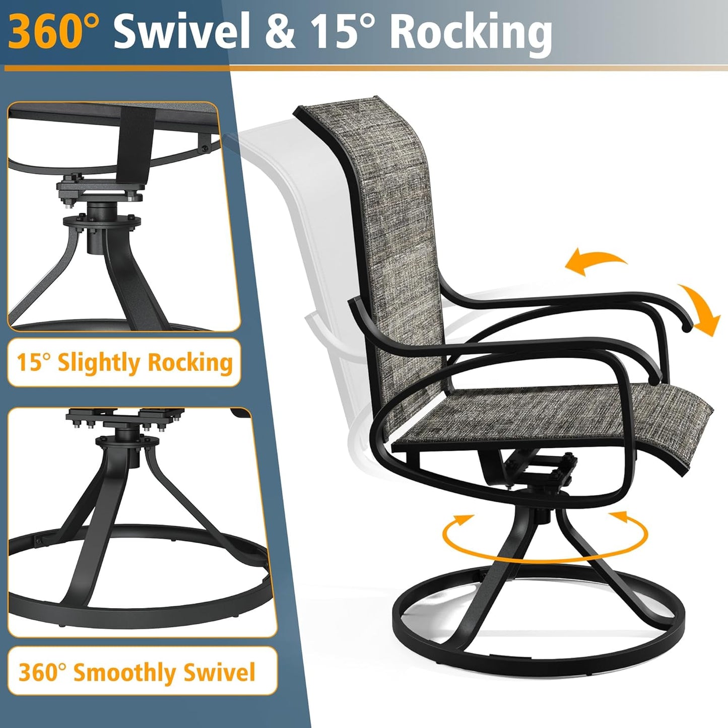 Patio Swivel Chair Set of 2 - Dark GREY - Image 6