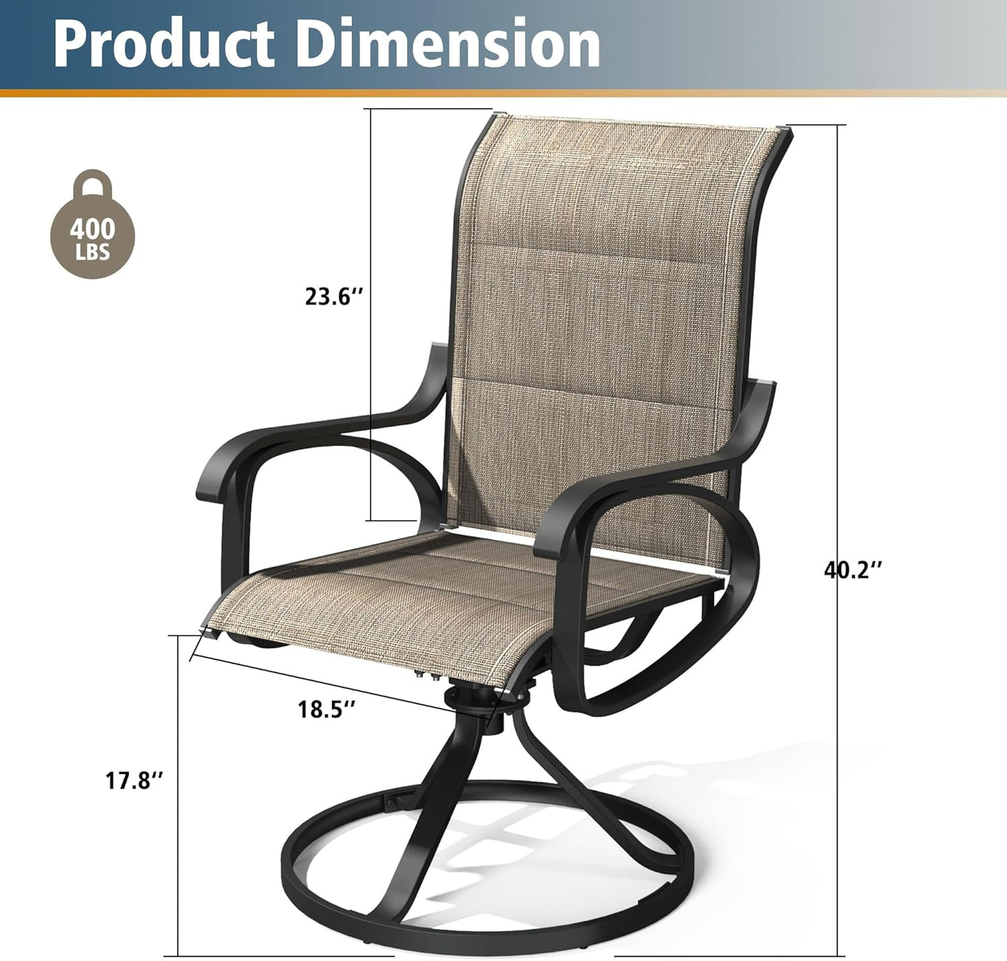 Patio Swivel Chair Set of 2, All-Weather Swivel Rocker Chair with interlayer, High Back Outdoor Dining Chairs - Image 3