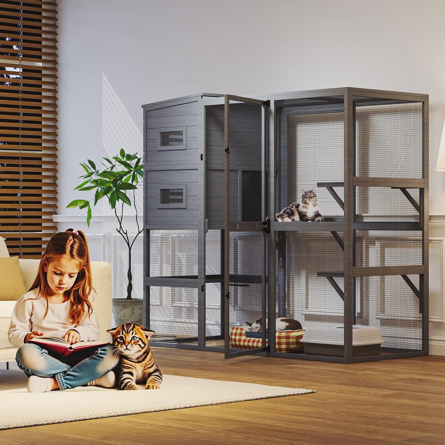 Large Indoor Cat Catio, 4 Tier Outdoor Cat Enclosures House for Cats - Image 7