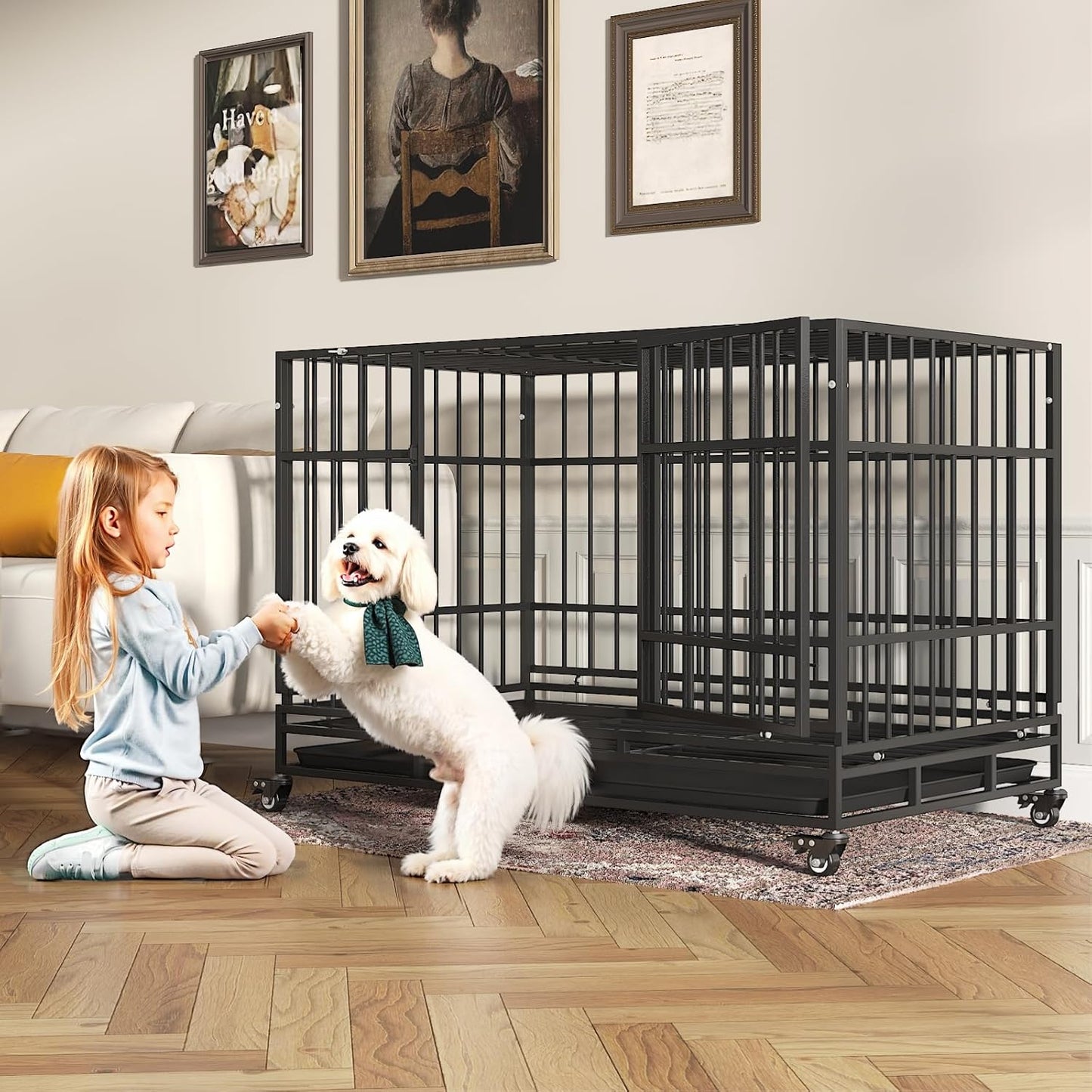 48 Inch Heavy Duty Dog Crates, Escape Proof Dog Cage Large Dogs with Wheels - Image 6