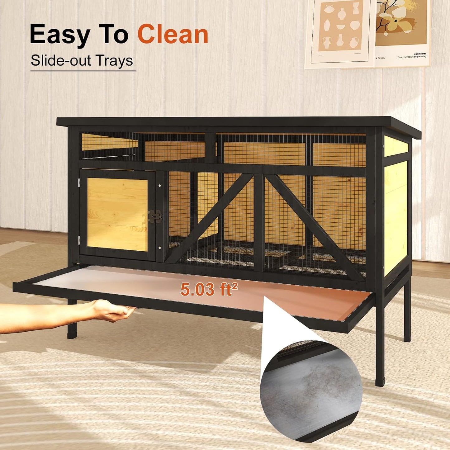 46.7" Rabbit Cage Elevated Bunny Cage Indoor - Image 4