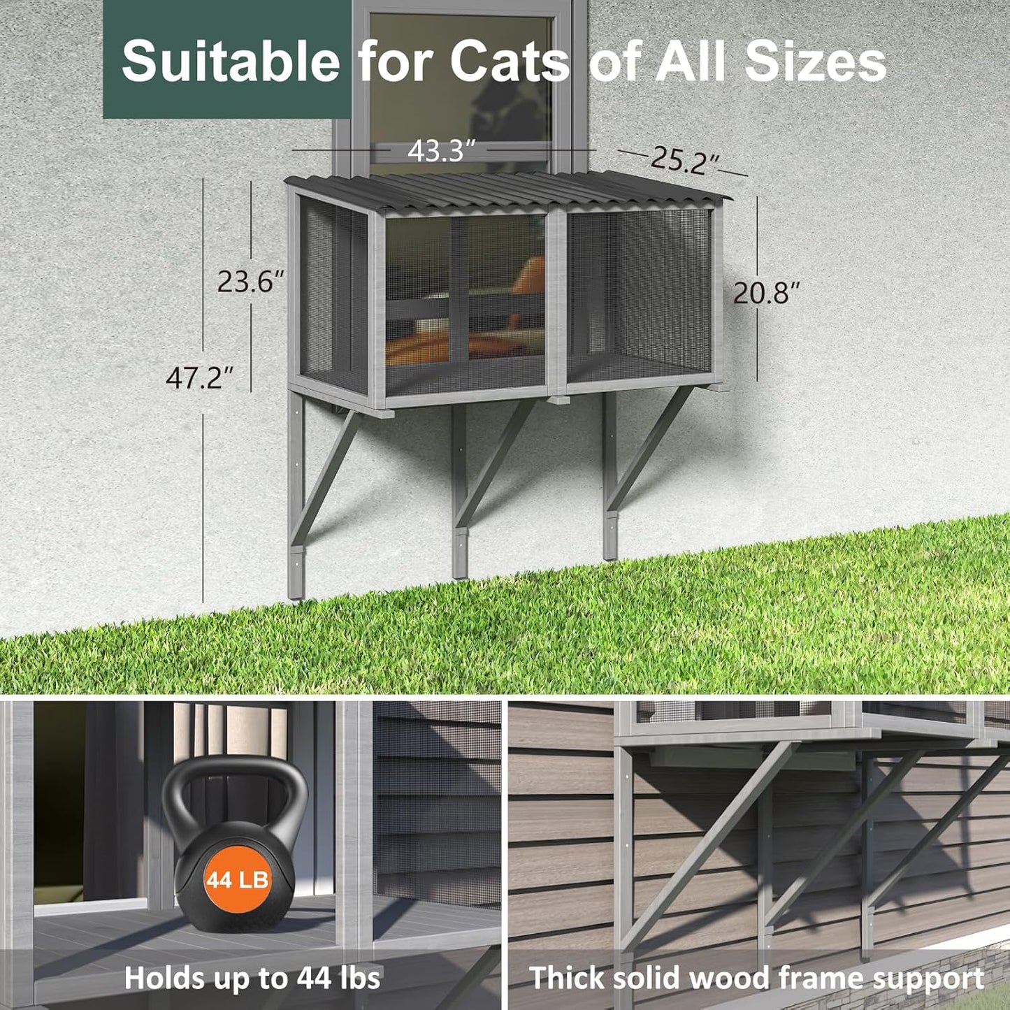 Cat Catio with Mosquito-Proof Net, Cat Window Perch for Large Indoor Cats - Image 4