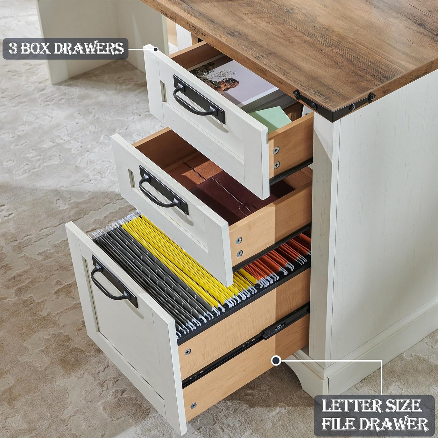 60" Farmhouse L Shaped Executive Desk with Drawers - Image 4