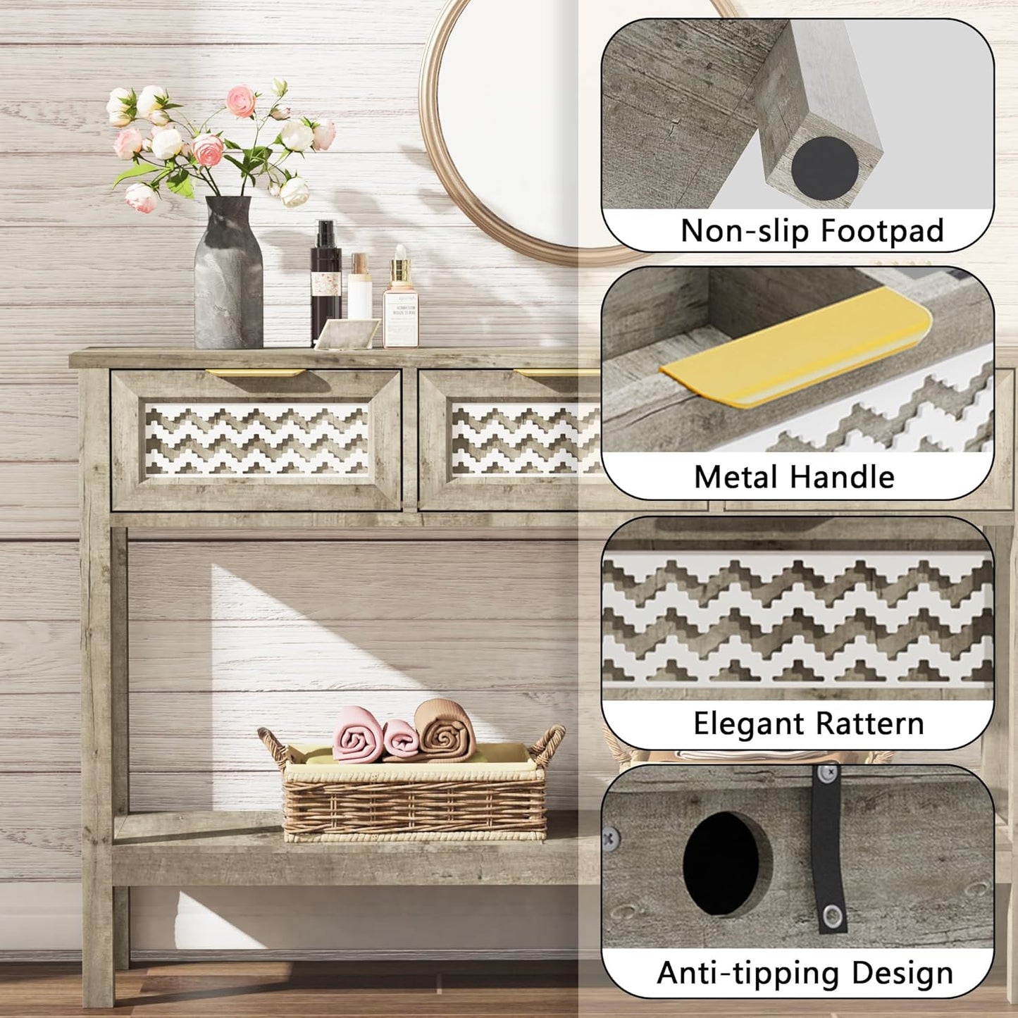 Entryway Table with 3 Drawers (Grey) - Image 7