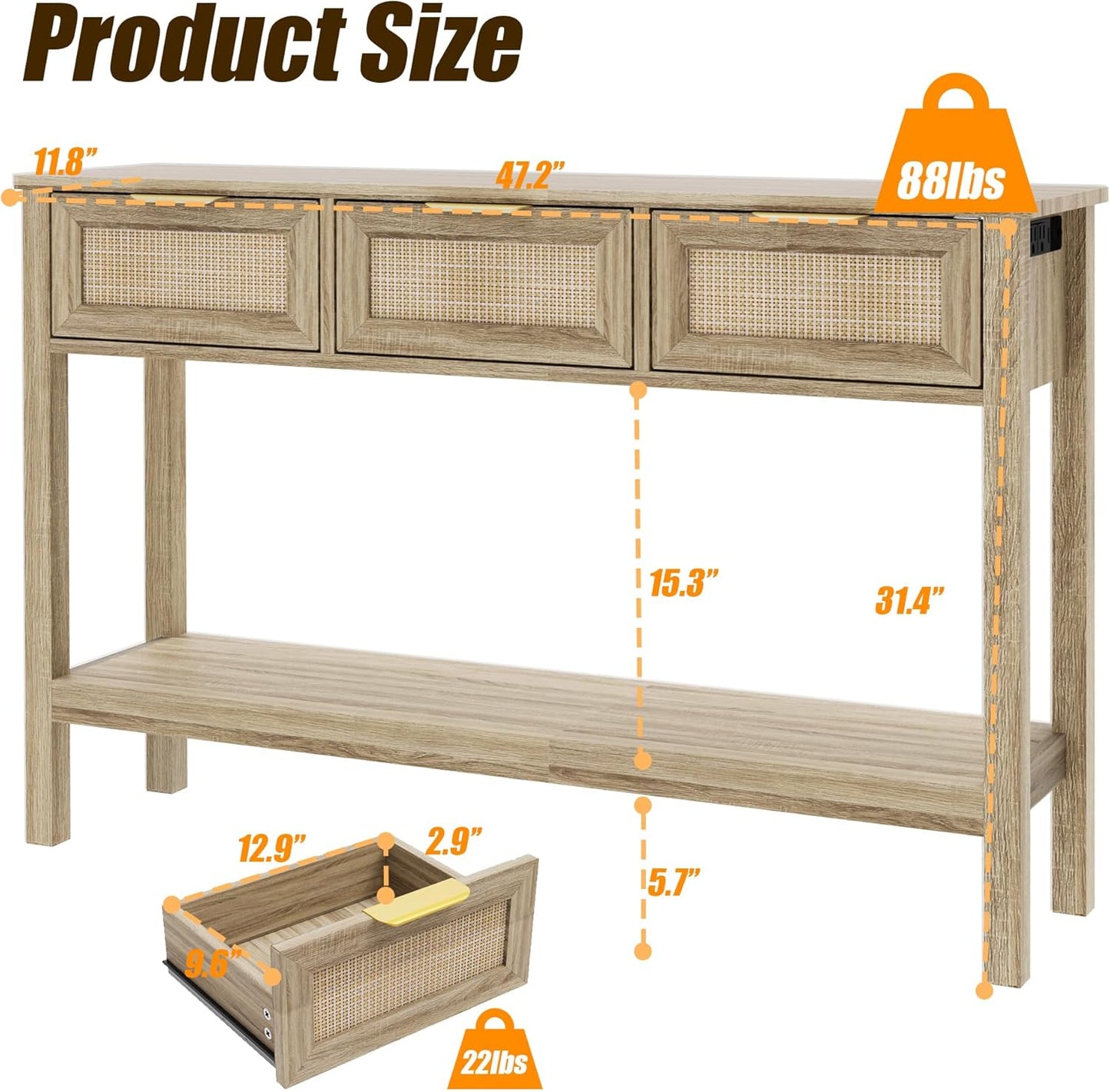 Entryway Table with 3 Drawers - Image 3