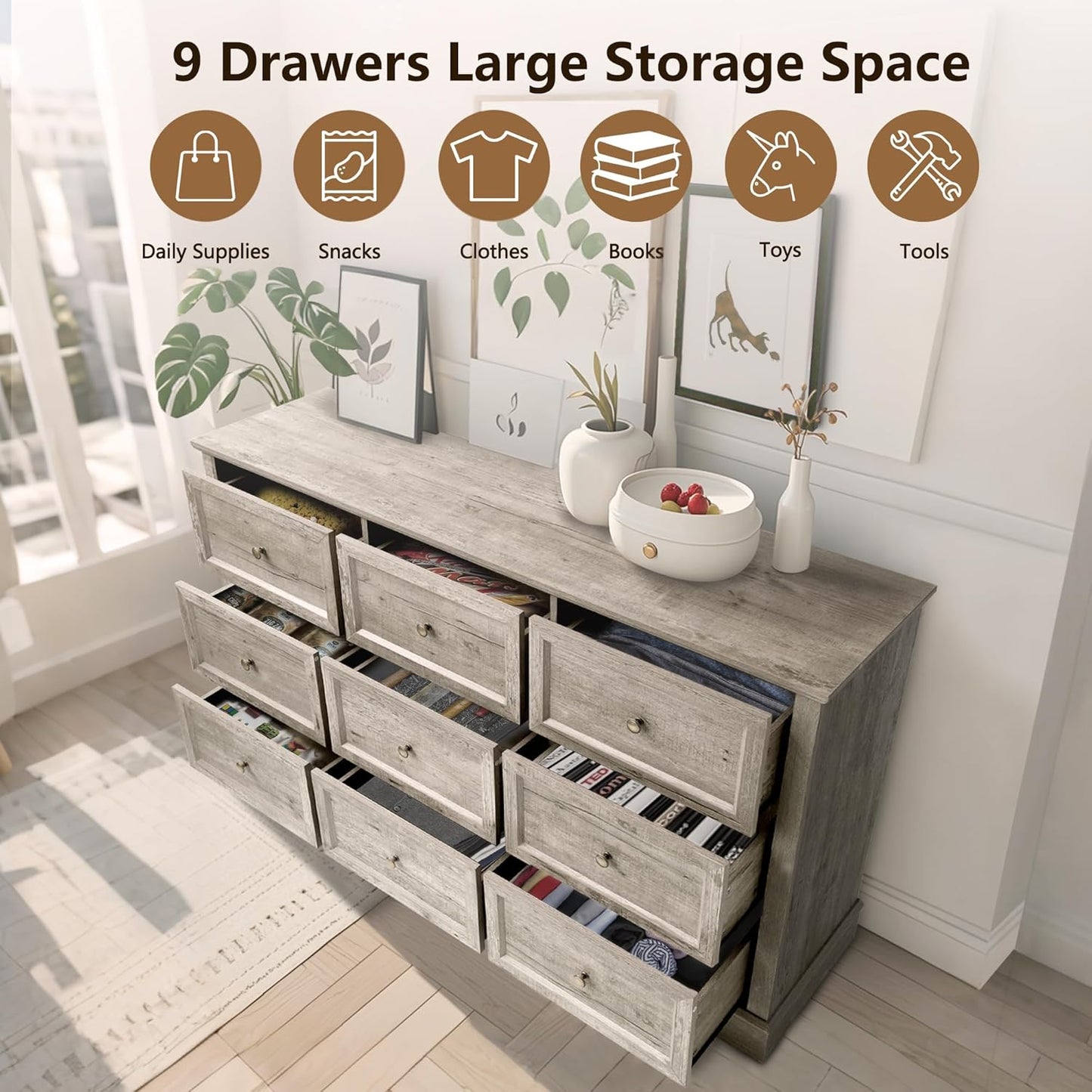 Farmhouse Dresser 9 Drawer (9 Drawers, Grey) - Image 7