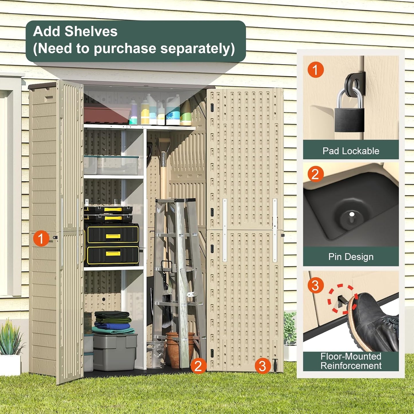 60 Cu.Ft Vertical Outdoor Storage Shed - Image 2