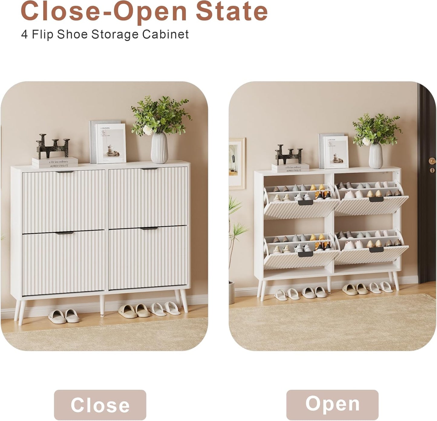 Narrow Shoe Storage Cabinet, Freestanding Shoe Cabinet Organizer for Entryway, Hallway (Pure White, 4 Flip) - Image 7