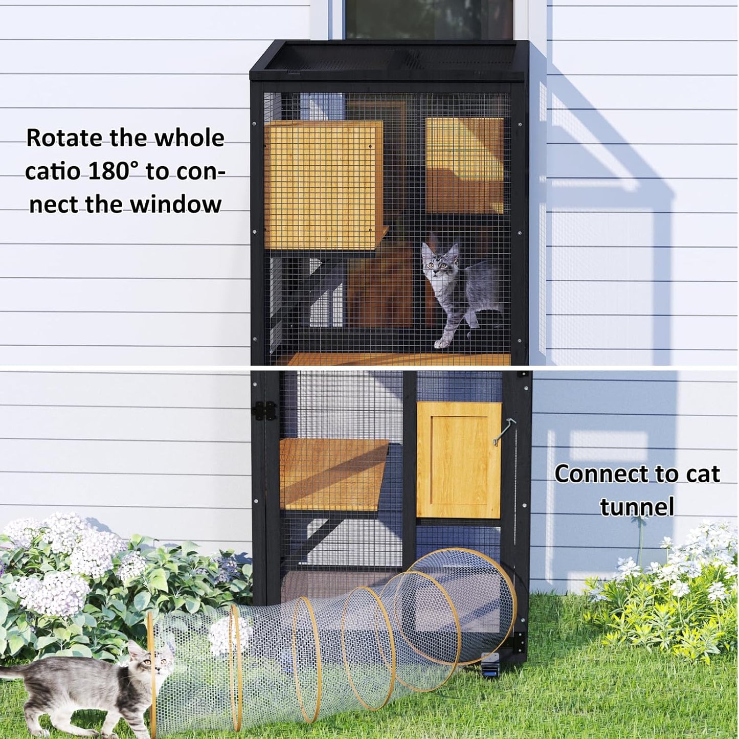 Cat Catio Outdoor Enclosure, 4 Tiers Cat Playen Catio with Wheels - Image 3
