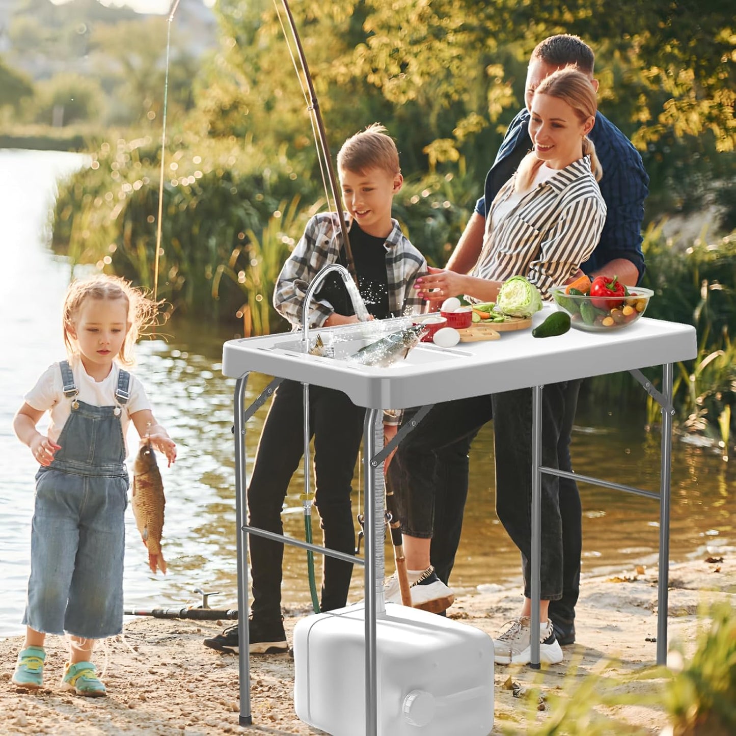 42.5" Fish Cleaning Table with Sink, Folding Camping Table & Fish Cleaning Station - Image 7