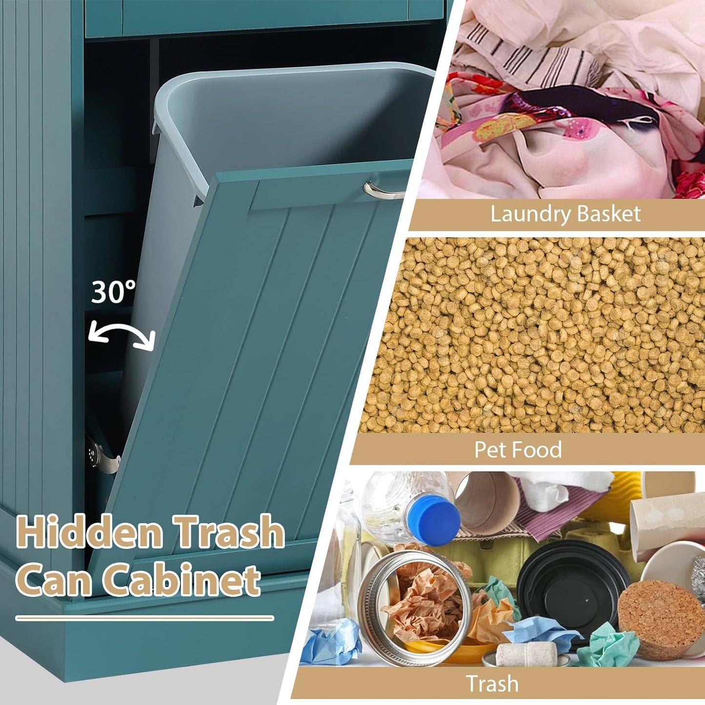 Tilt Out Single Trash Cabinet - TEAL BLUE - Image 6