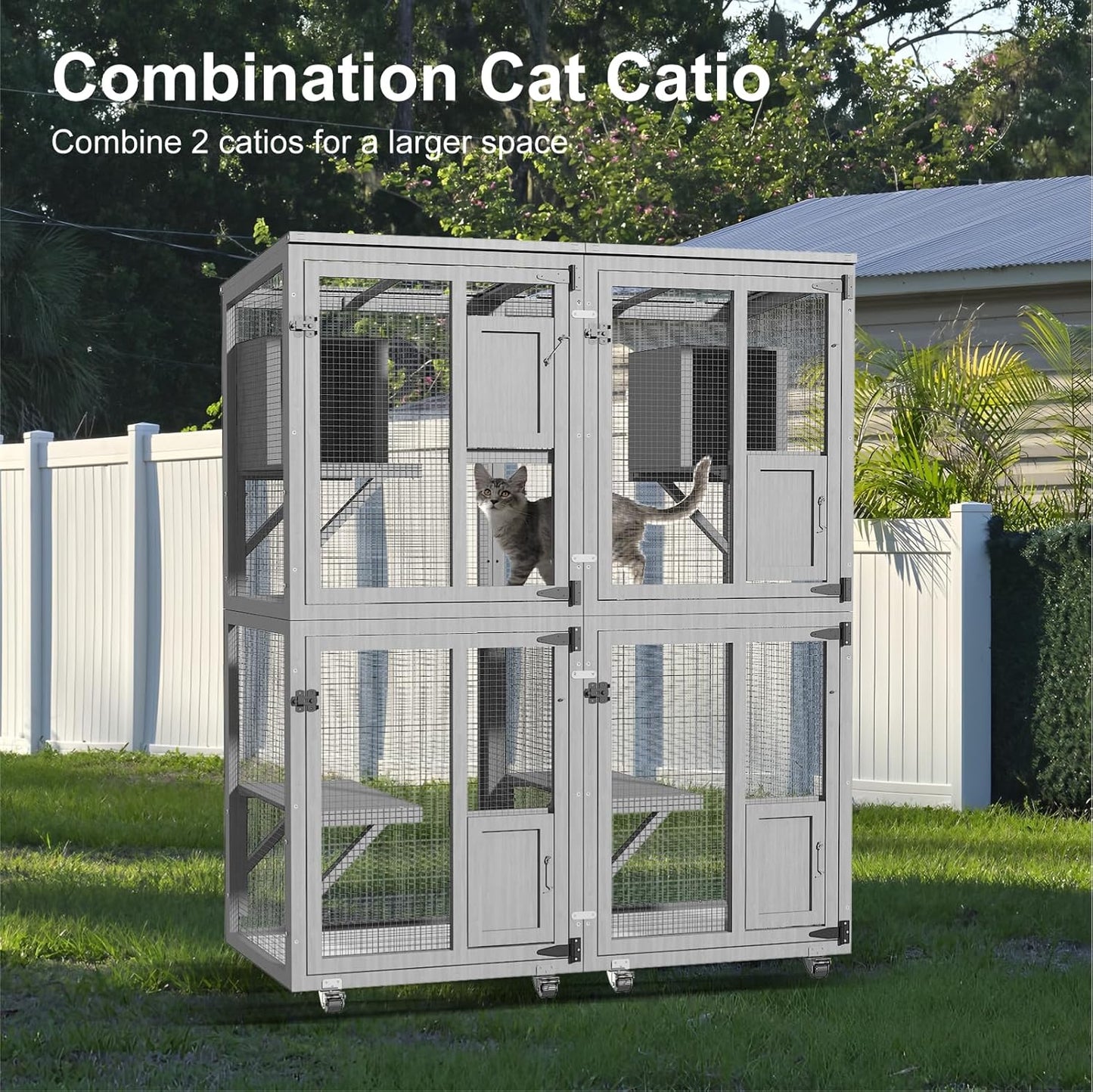 Cat Catio Outdoor Enclosure, 4 Tiers Cat Playen Catio with Wheels - Image 6