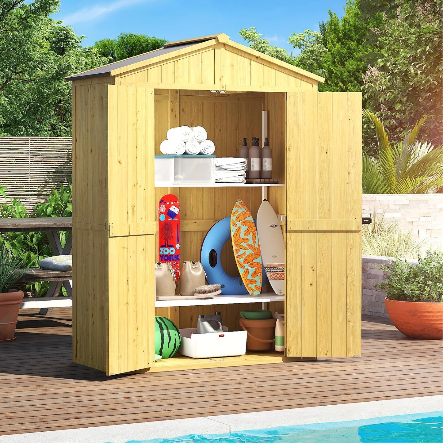 Outdoor Storage Shed, 76'' Outdoor Shed Storage Cabinet, Garden Shed, Wood Tool Shed - Image 7