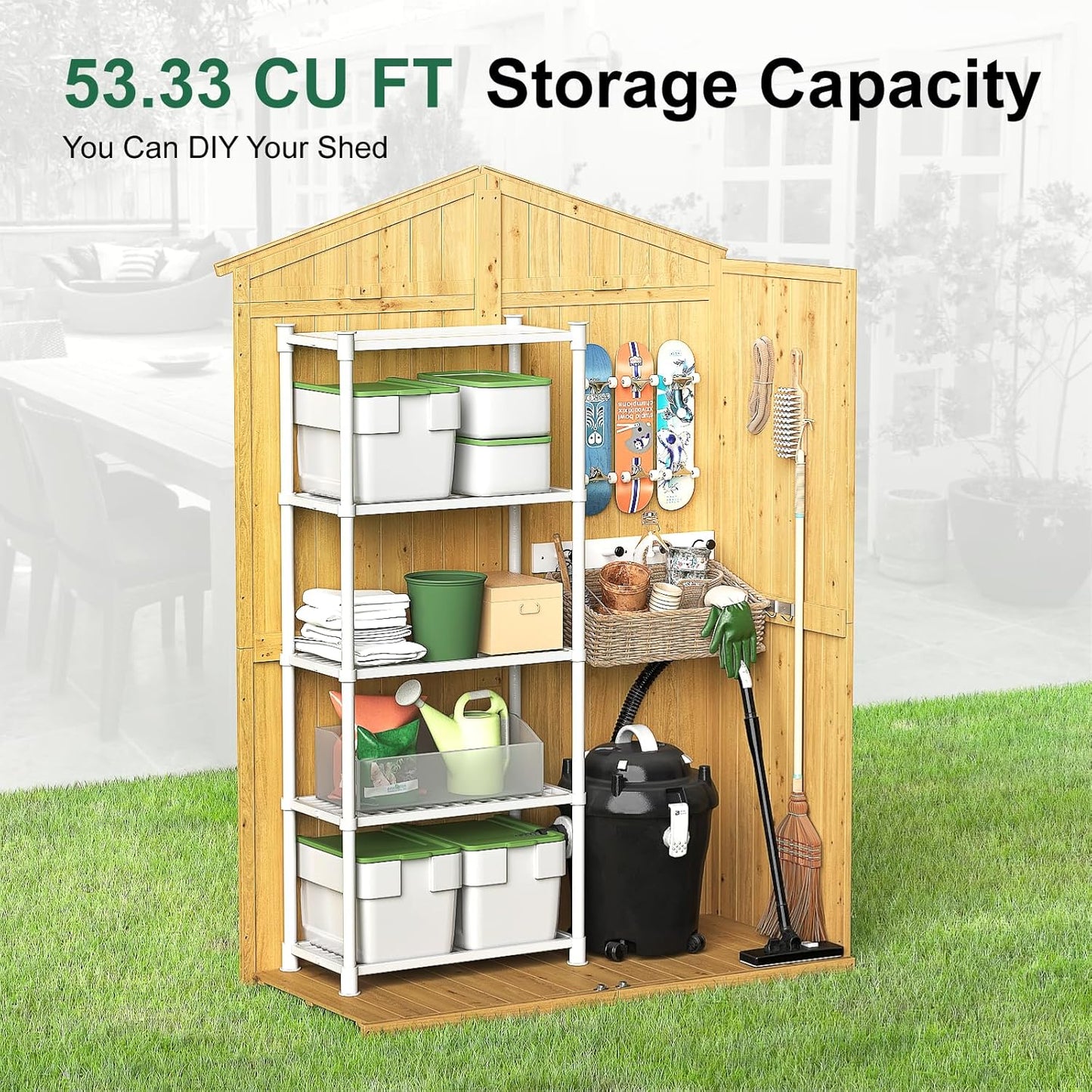 Outdoor Storage Shed, 76'' Outdoor Shed Storage Cabinet, Garden Shed, Wood Tool Shed - Image 3
