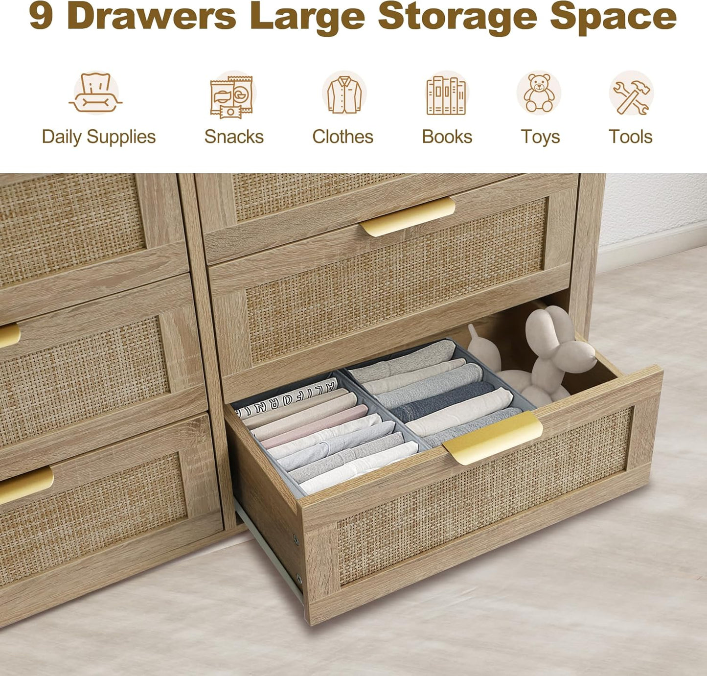 Rattan Chest of Dressers - 9 Drawers - Image 5