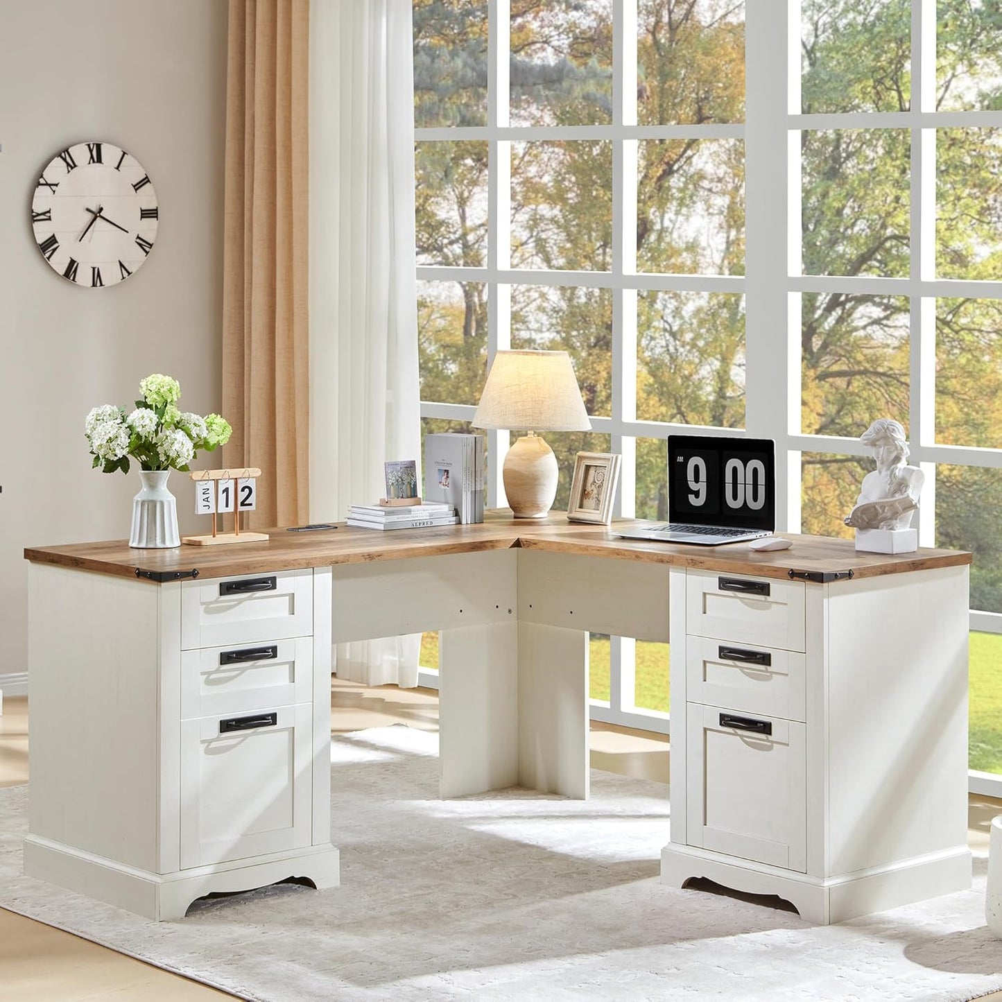 60" Farmhouse L Shaped Executive Desk with Drawers - Image 6
