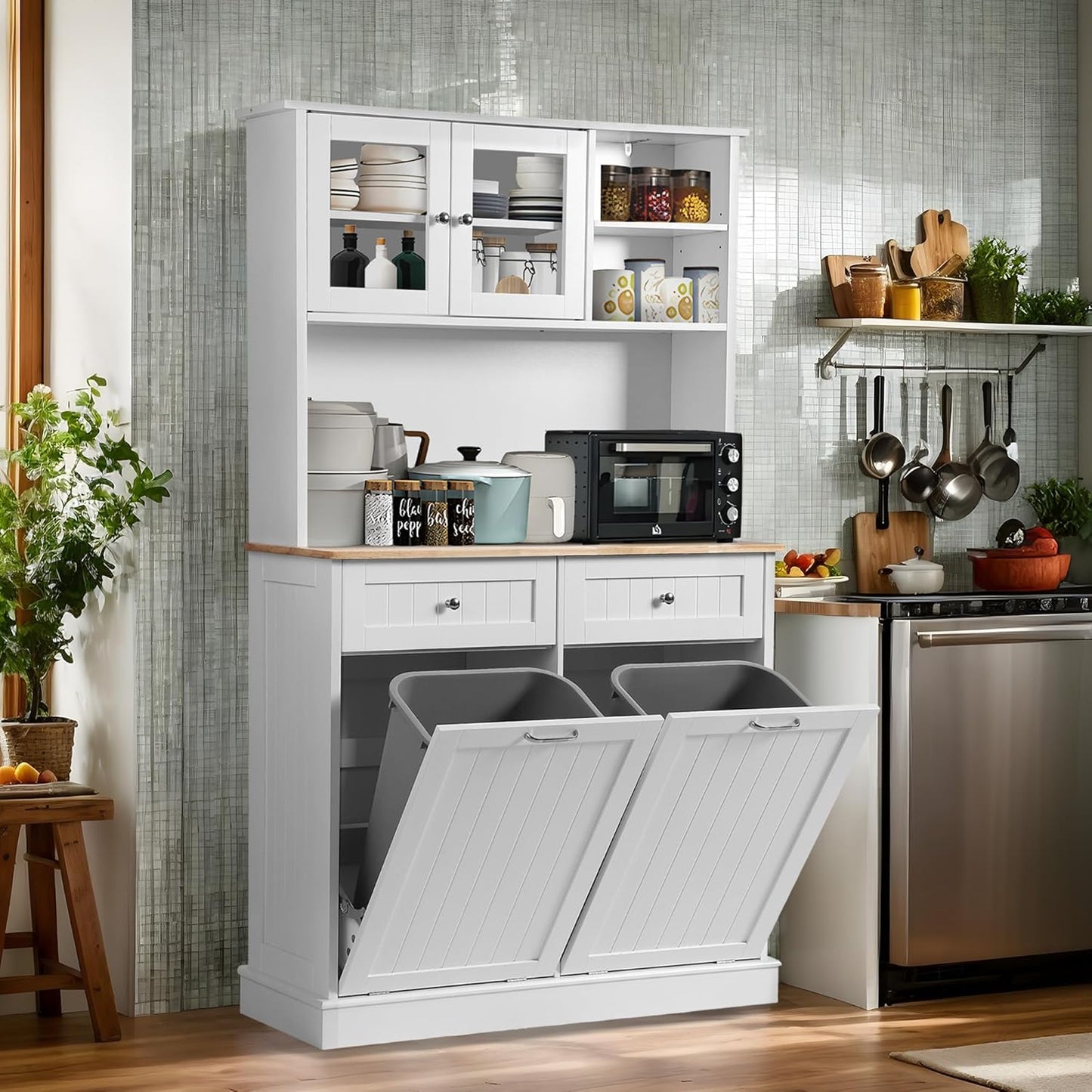 68.4" Kitchen Pantry Storage Cabinet - White - Image 7