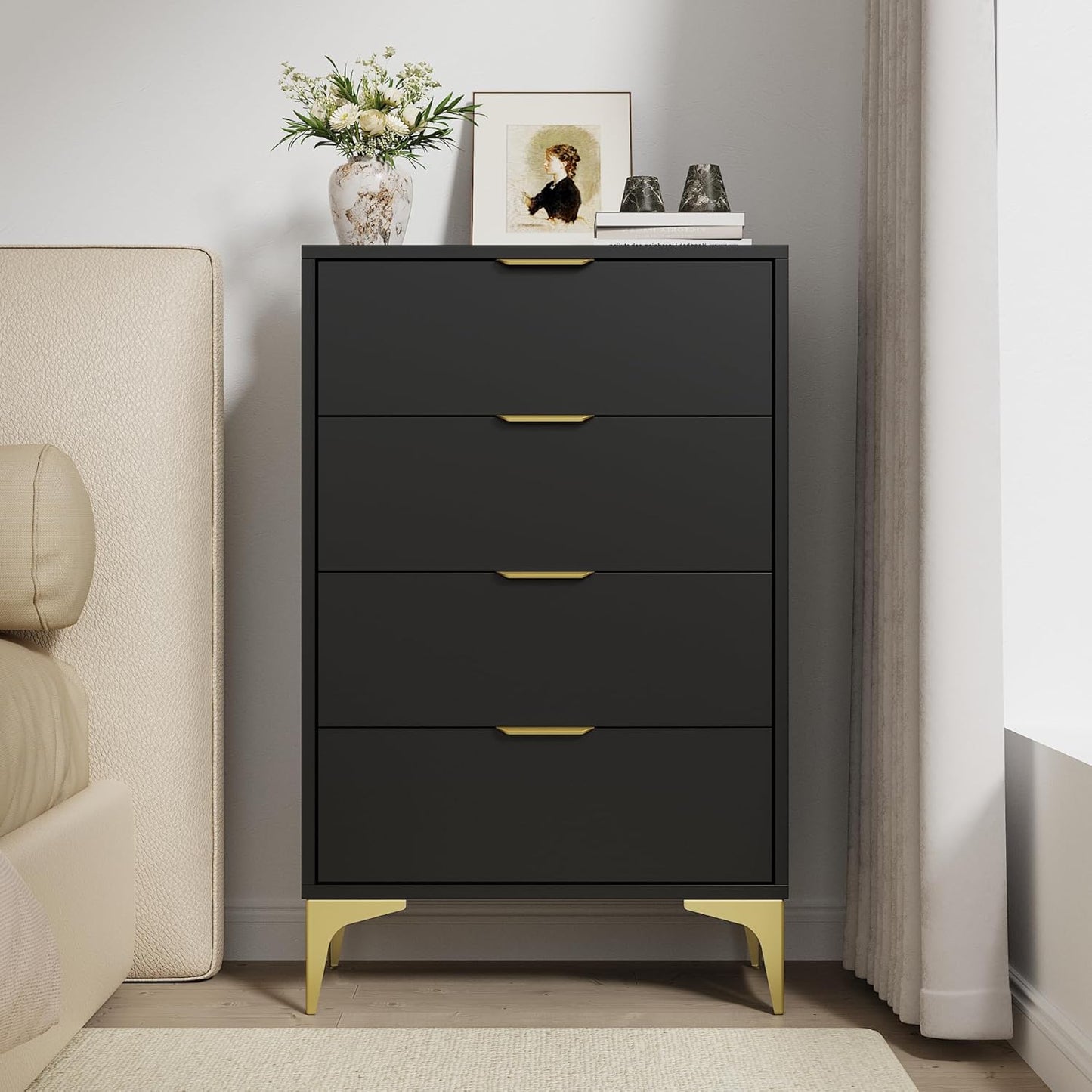 Dresser for Bedroom with 4 Drawers - Black - Image 6