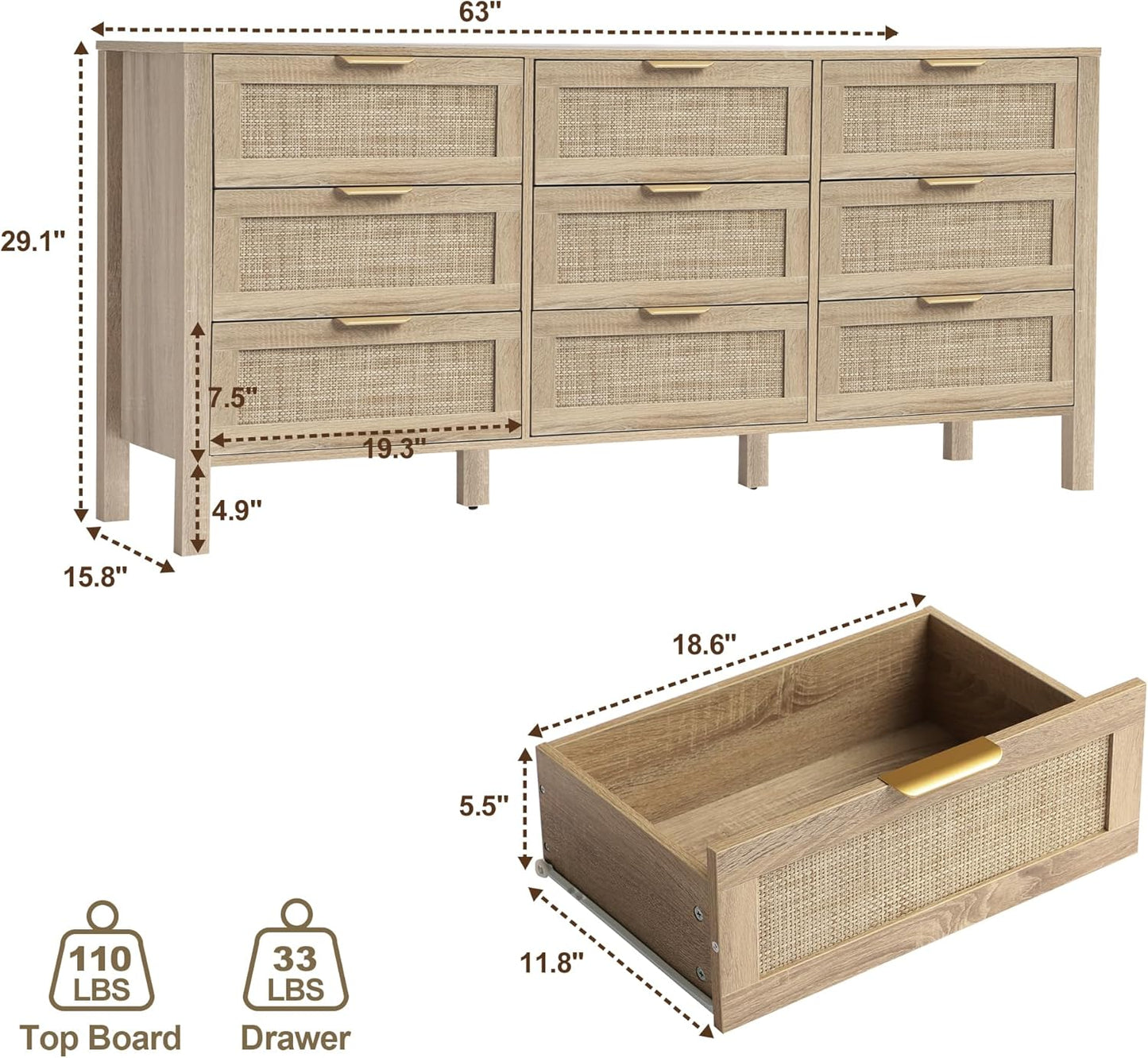 Rattan Chest of Dressers - 9 Drawers - Image 2