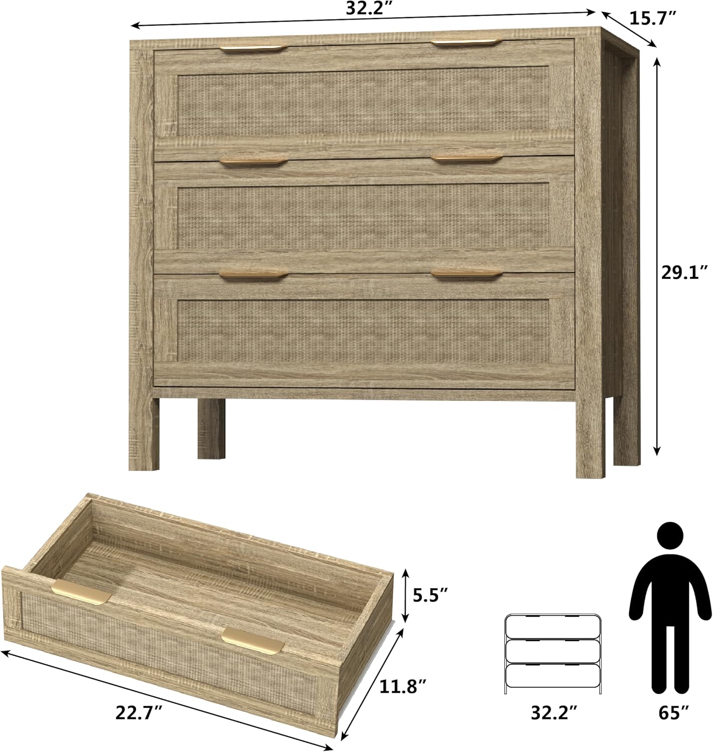 3 Drawer Rattan Dressers - Image 7