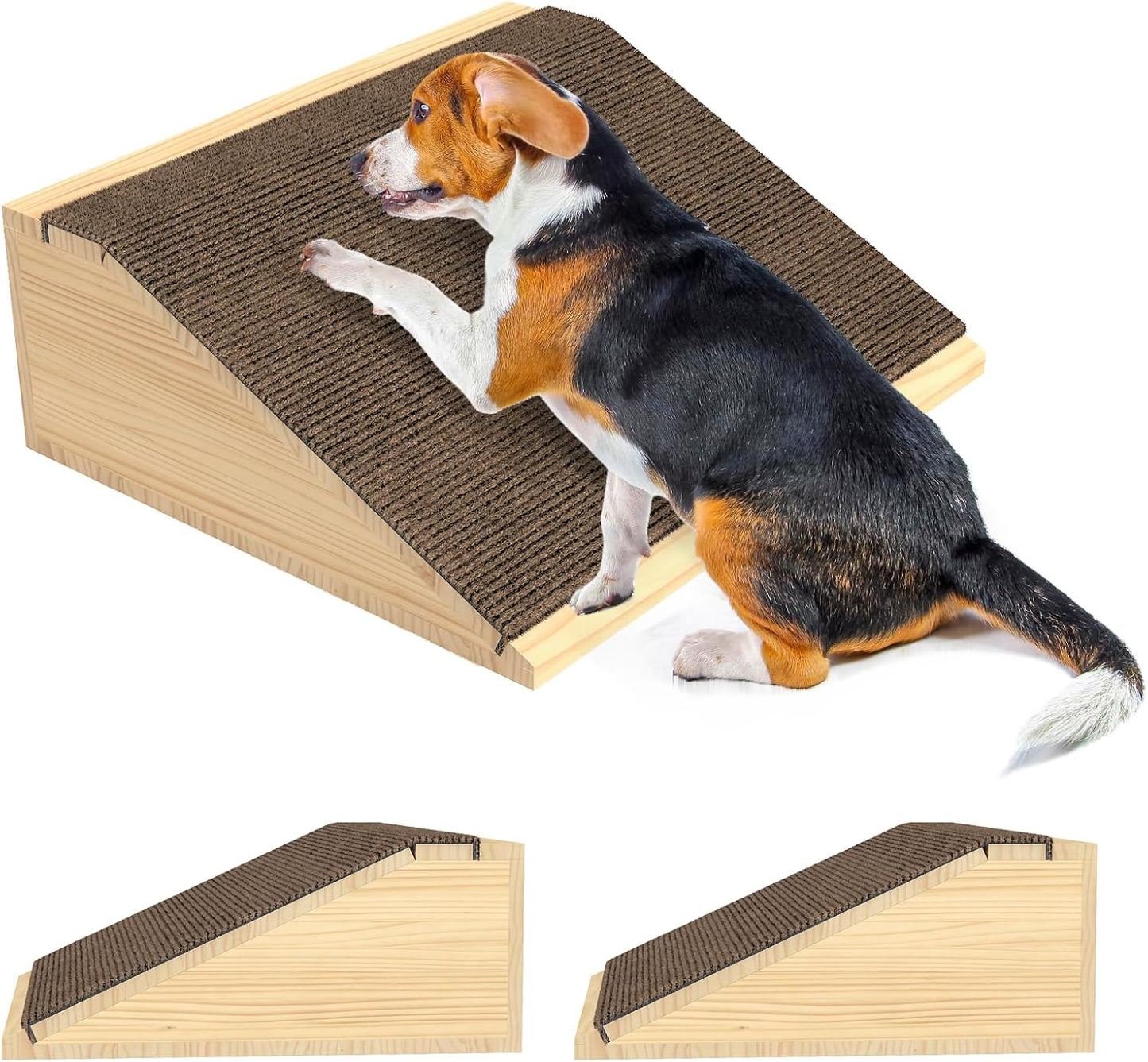 Dog Ramp for Stairs with Anti-Slip Brown Carpet, Lightweight Wooden Pet Ramp, 2 Pack - Image 1