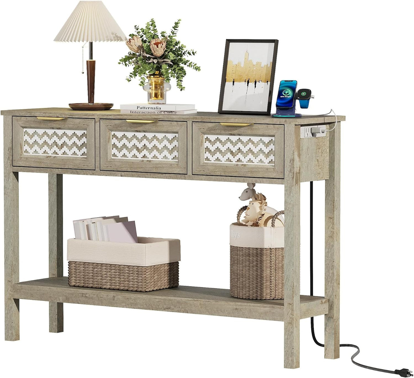 Entryway Table with 3 Drawers (Grey) - Image 1