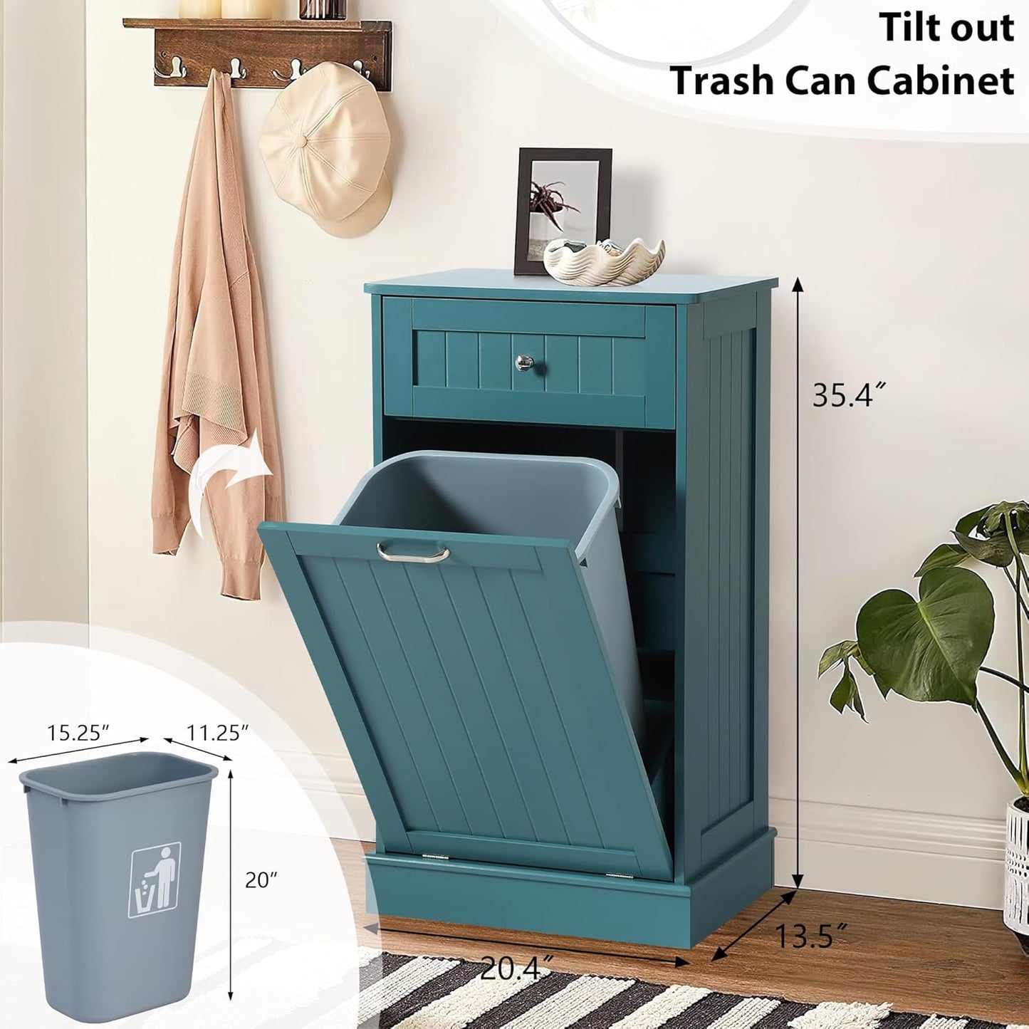 Tilt Out Single Trash Cabinet - TEAL BLUE - Image 7