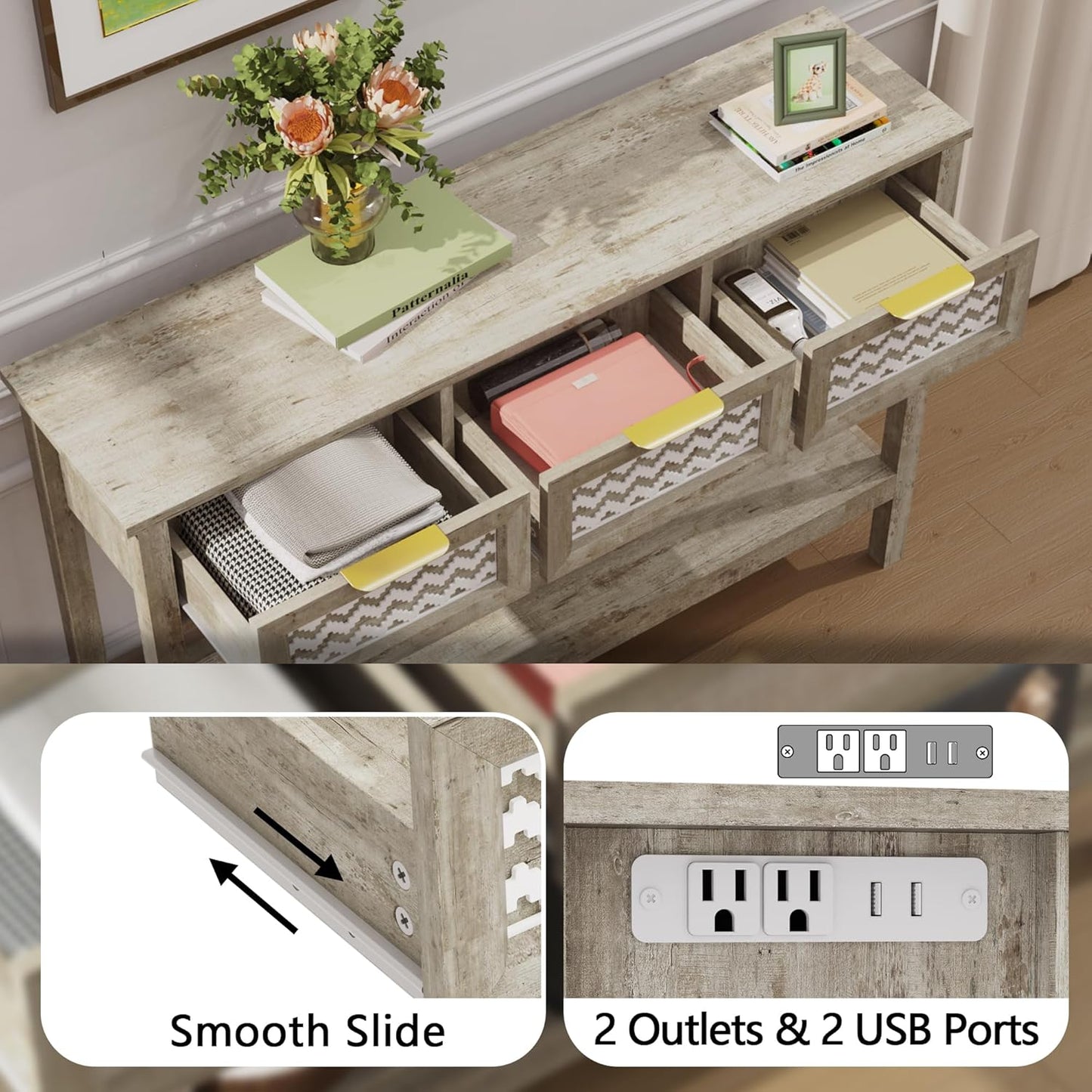 Entryway Table with 3 Drawers (Grey) - Image 5
