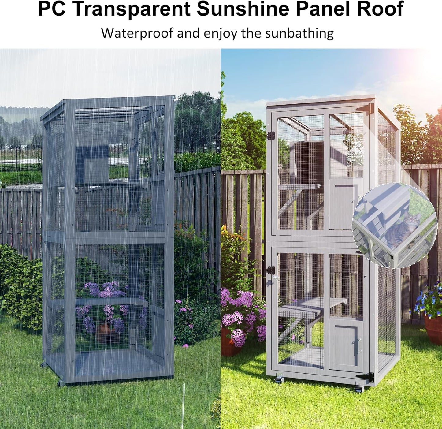 Cat Catio Outdoor Enclosure, 4 Tiers Cat Playen Catio with Wheels - Image 4