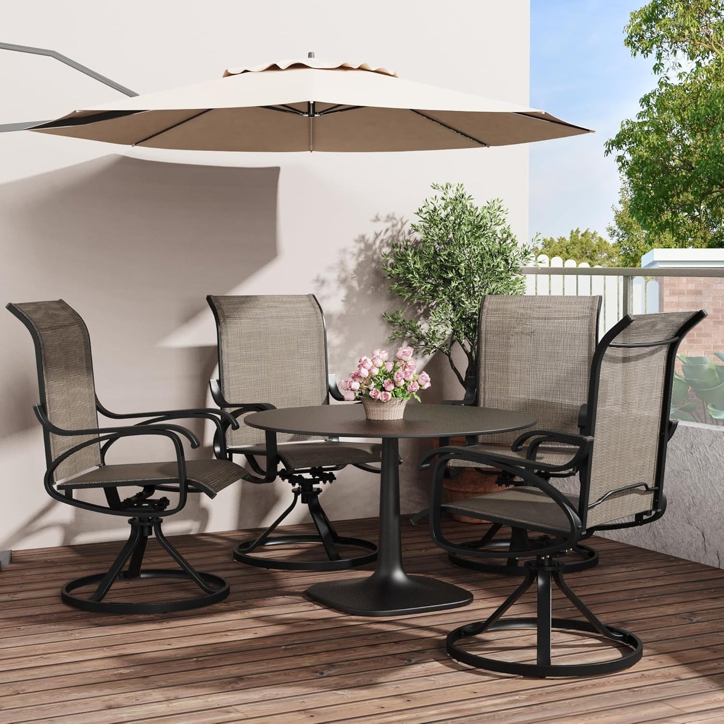 Patio Swivel Chair Set of 2 - Brown - Image 7