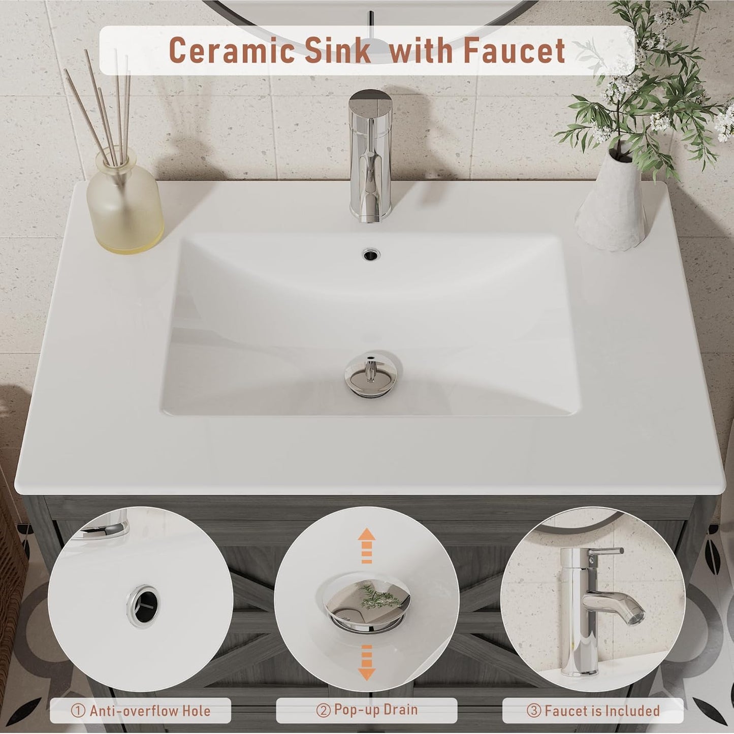 Bathroom Vanity with Ceramic Sink (30 Inch, Cabinet ONLY, Dark Grey) - Image 5