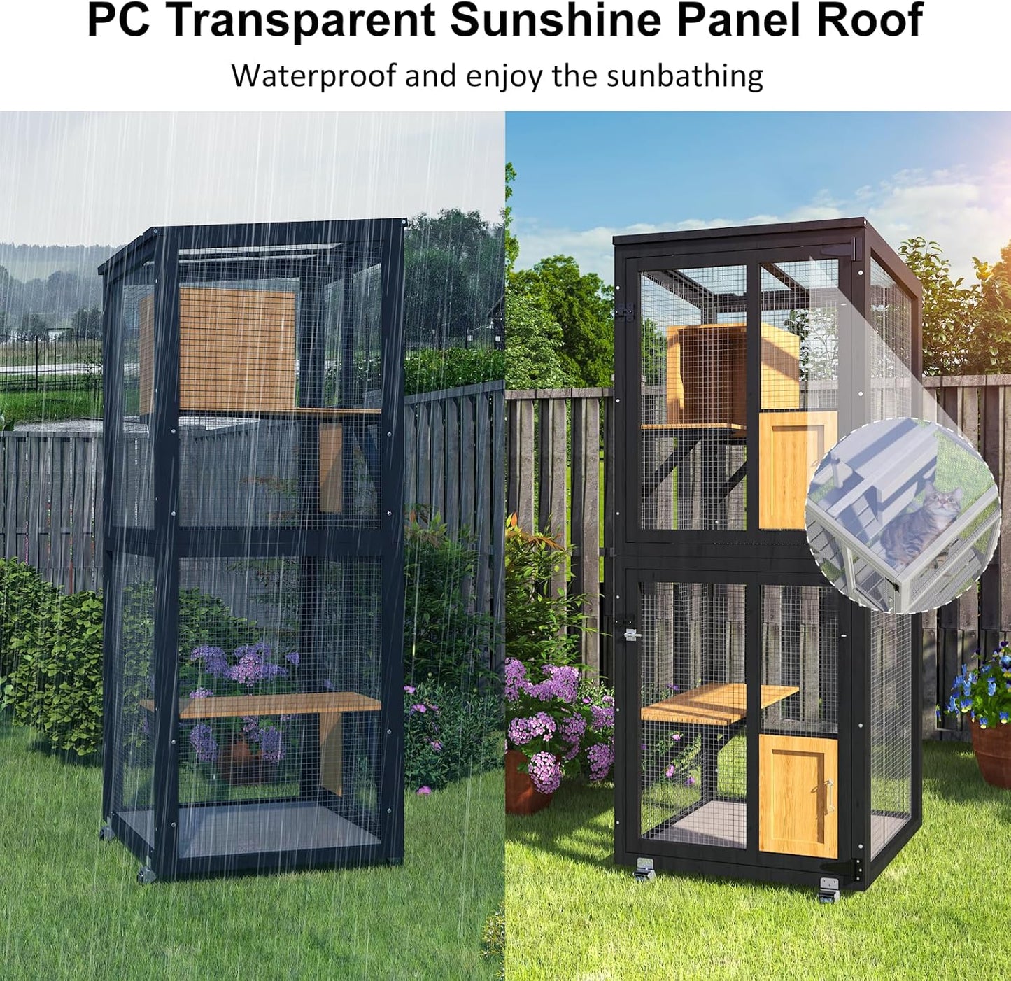 Cat Catio Outdoor Enclosure, 4 Tiers Cat Playen Catio with Wheels - Image 4