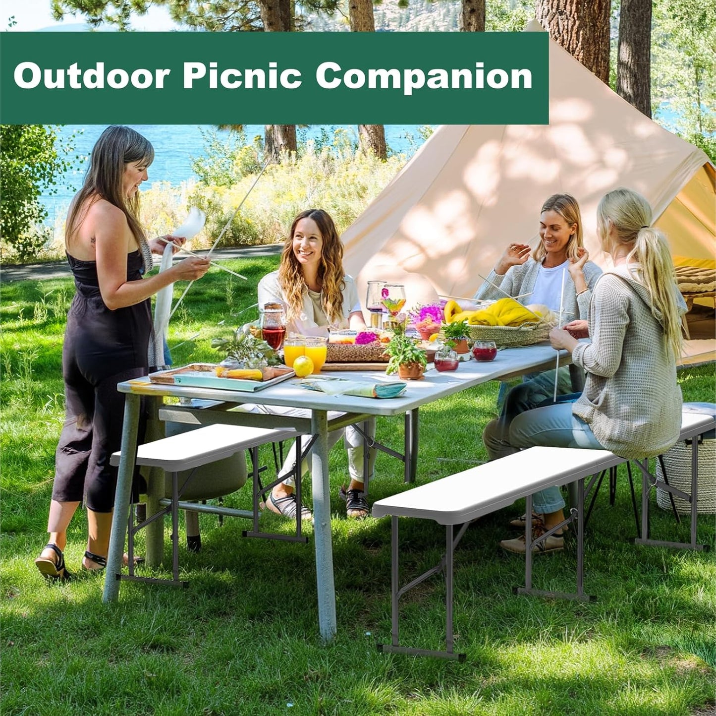 6ft Folding Bench 2 Pack, Plastic Folding Bench for Picnic Camping Dining Party Garden - Image 7