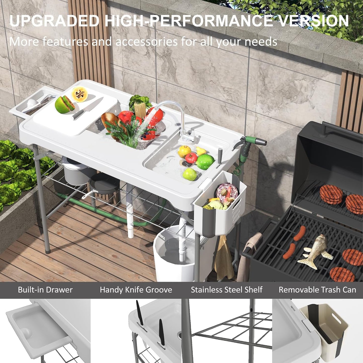 42.5" Fish Cleaning Table with Dual Sink, Portable Folding Camping Table - Image 4