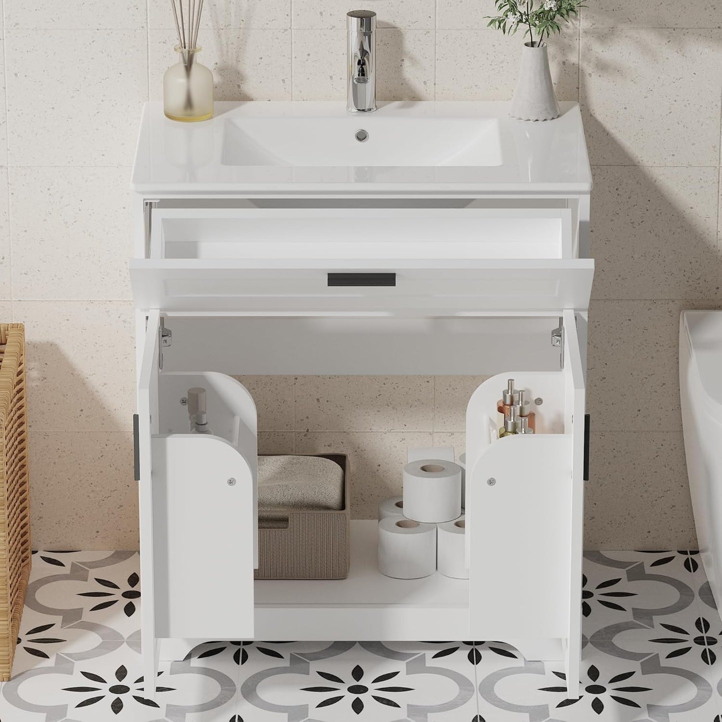 Bathroom Vanity with Ceramic Sink (30 Inch, Cabinet ONLY, White) - Image 4