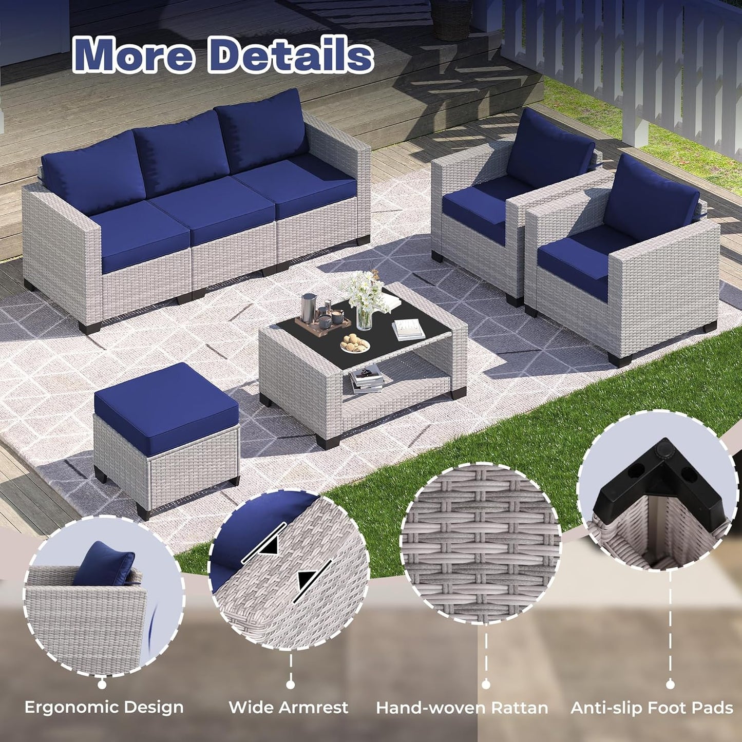 7 Piece Patio Set - A -3 SETS Ready, 2 GLASS BROKEN - Image 5
