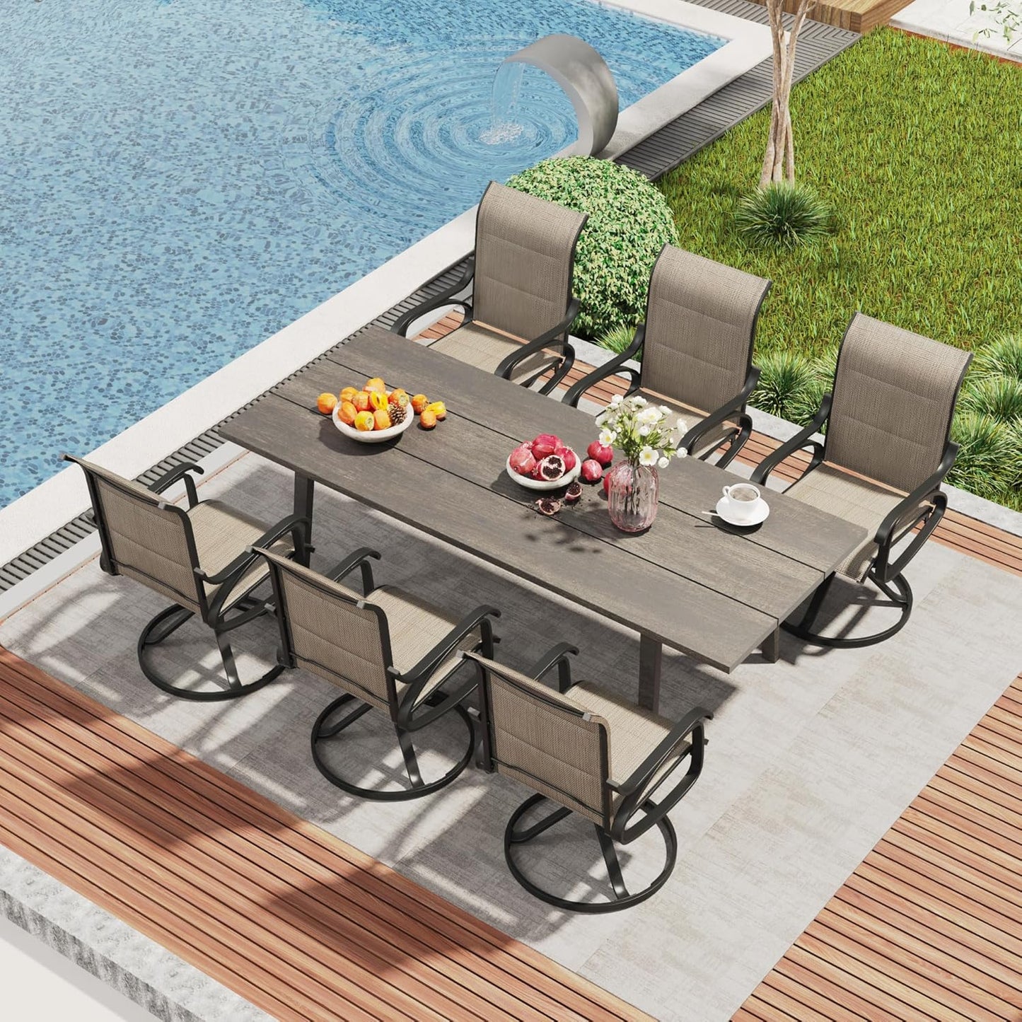 Patio Swivel Chair Set of 2, All-Weather Swivel Rocker Chair with interlayer, High Back Outdoor Dining Chairs - Image 8