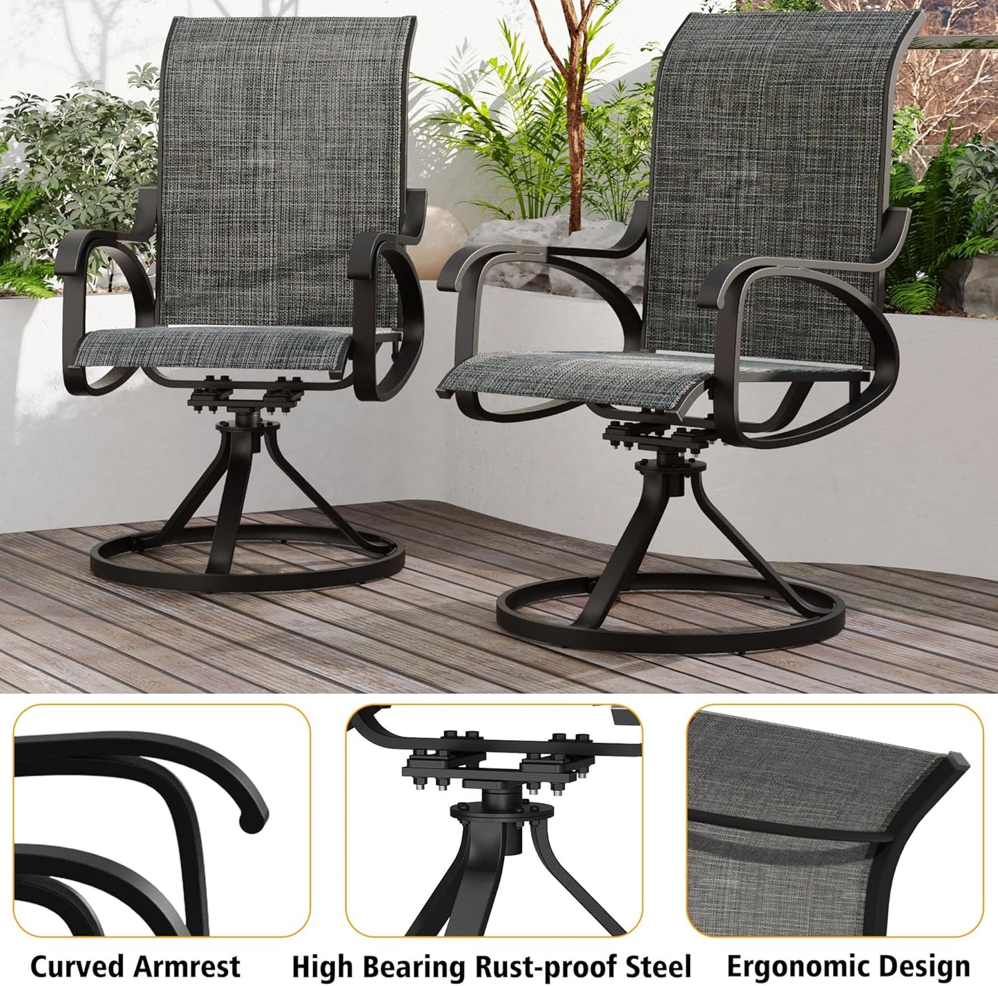 Patio Swivel Chair Set of 2 - Dark GREY - Image 5