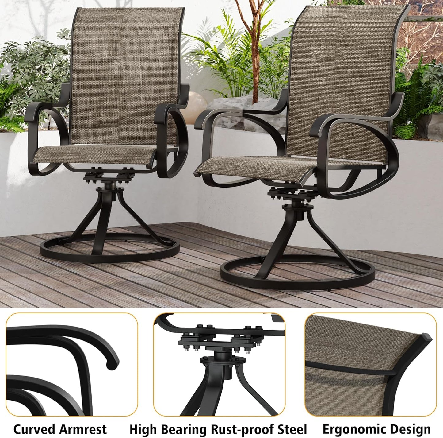 Patio Swivel Chair Set of 2 - Brown - Image 5