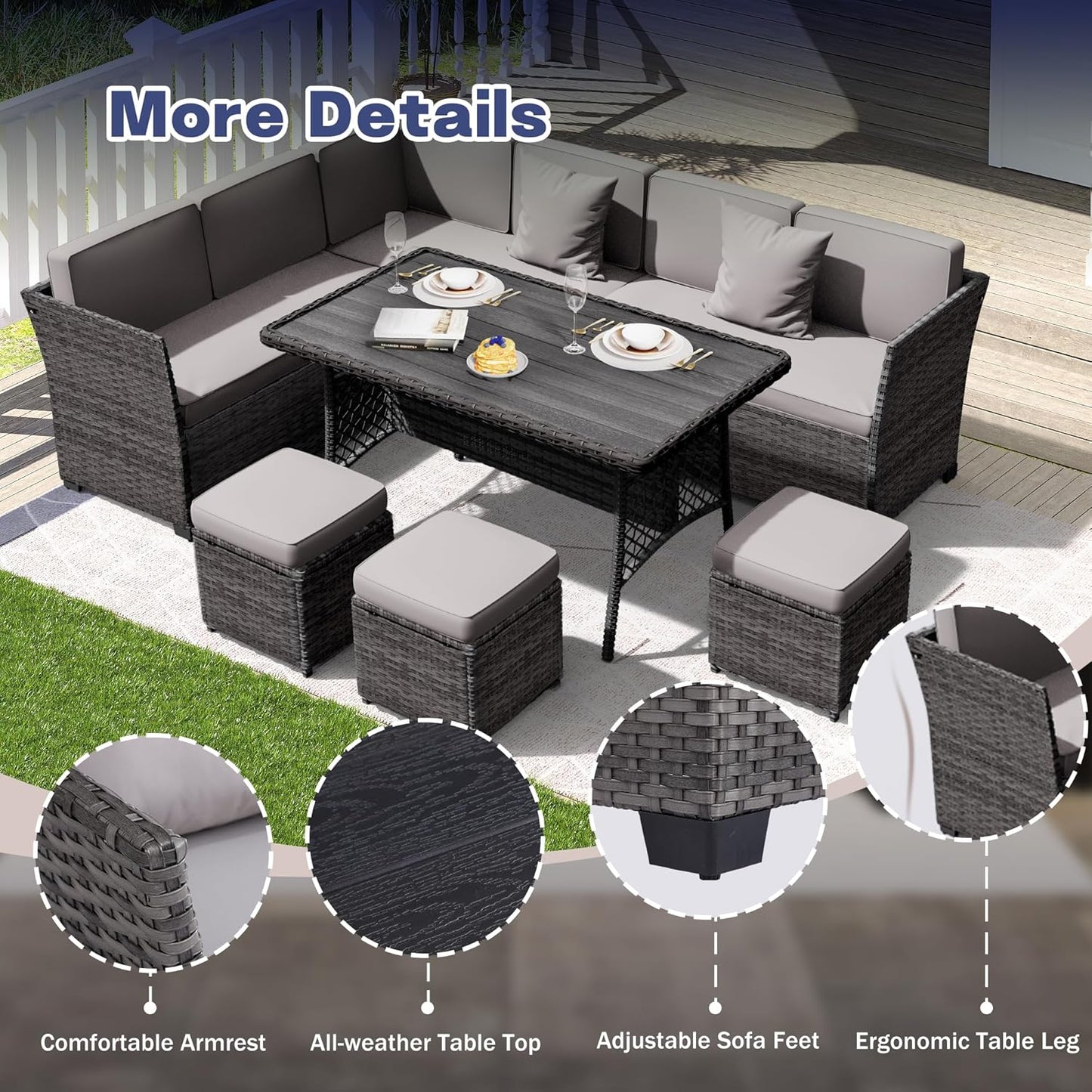 7 Pieces Patio Dining Sets - 6227LG -2 - Image 4