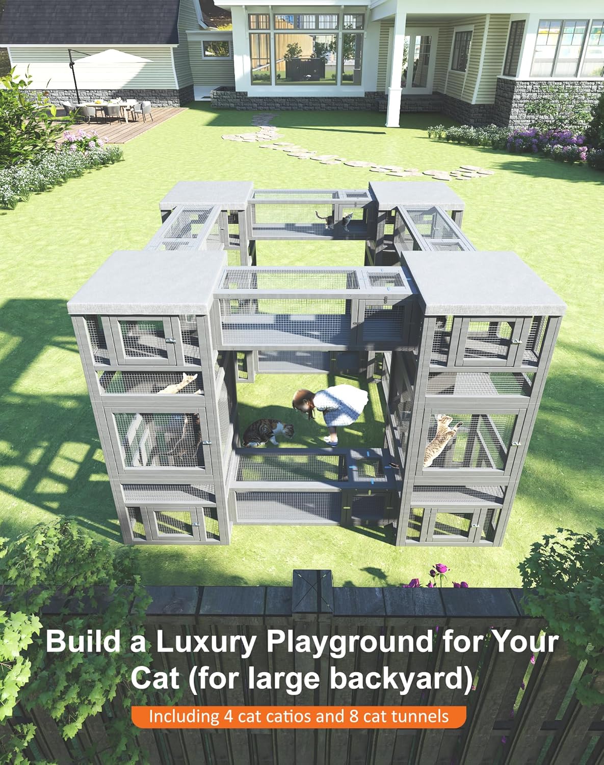 Catio Indoor Cat Enclosure, 3 Tiers Cat Enclosure with Platform, Resting Box and 8 Removable Door - Image 7