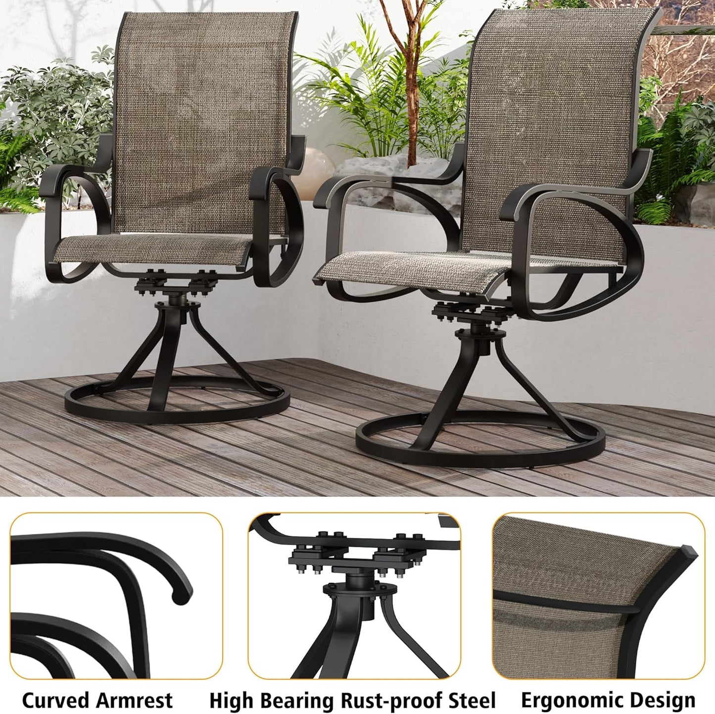 Patio Swivel Chair Set of 2, All-Weather Swivel Rocker Chair with interlayer, High Back Outdoor Dining Chairs - Image 5