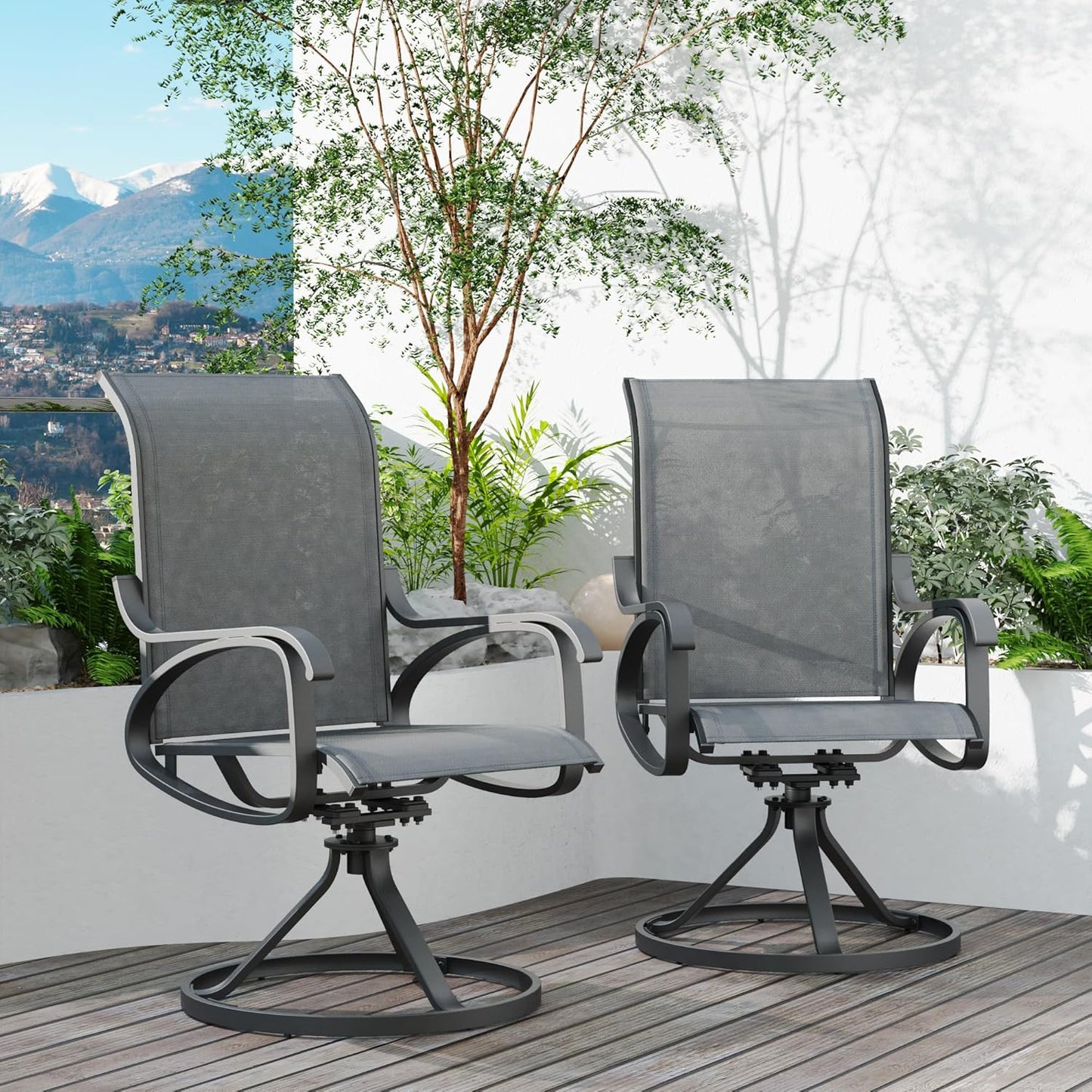 Patio Swivel Chair Set of 2 - GREY - Image 2